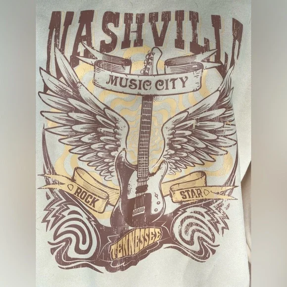 Nashville Music City Graphic Creamy Beige Long Sleeve Sweat Shirt - Picture 2 of 3